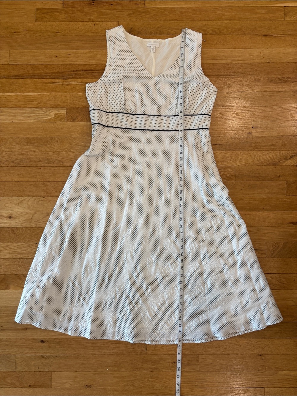 Charter Club White Eyelet V‑Neck Midi Dress with Black Waist Trim